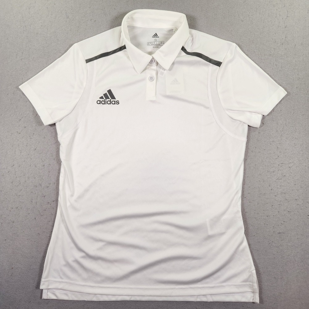 Women's Adidas AeroReady Short Sleeve Polo Shirt Size Small White Polyester NWT